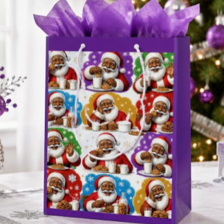 Colorful Black Santa Cookies & Milk Christmas Medium Gift Bag