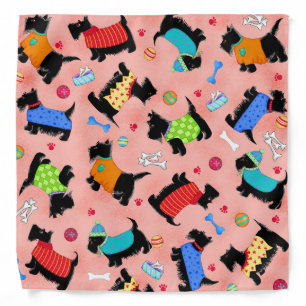 Colorful Black Scottie Dogs Wearing Clothes Orange Bandana