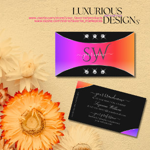 Colorful Black Silver Decor Jewels and Monogram Business Card