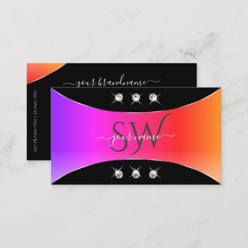 Colorful Black Silver Decor Jewels and Monogram Business Card