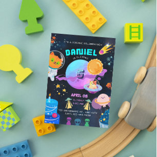 Colorful Black Space birthday invitation