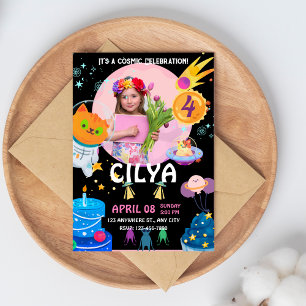 Colorful Black Space Themed Birthday Party Invitat Invitation