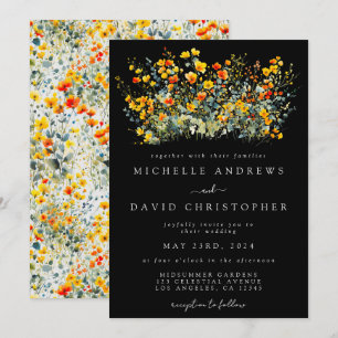 Colorful Black Summer Floral Wedding Invitation