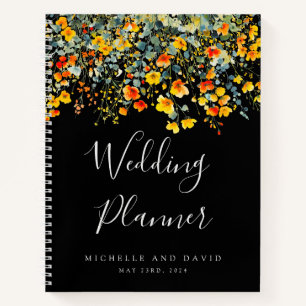 Colorful Black Watercolor Floral Wedding Planner Notebook