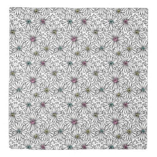 Colorful Black  White Daisies Pattern  Duvet Cover