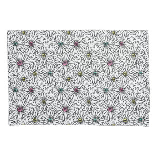 Colorful Black + White Daisies Pattern  Pillow Case