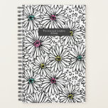 Colorful Black   White Daisies Pattern Planner<br><div class="desc">Pattern with illustrations of black and white daisies with colorful centers in yellow,  pink and blue.</div>