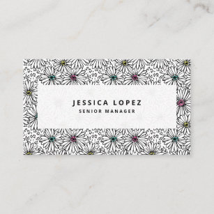 Colorful Black + White Daisy Pattern Professional  Business Card