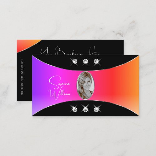 Colorful Black with Silver Decor Jewels and Photo Business Card