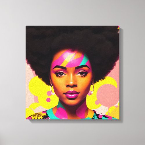 Colorful Black Woman Afro Pop Art Canvas Print
