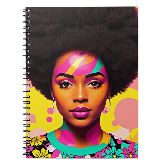 Colorful Black Woman Afro Pop Art Notebook (Front)