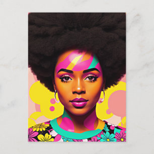 Colorful Black Woman Afro Pop Art Postcard