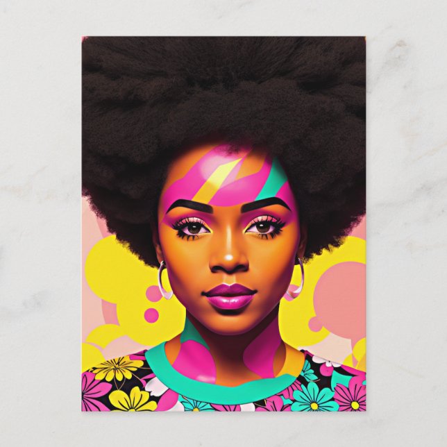 Colorful Black Woman Afro Pop Art Postcard (Front)