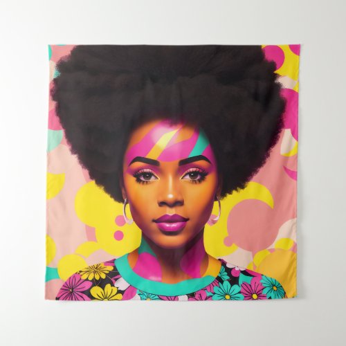 Colorful Black Woman Afro Pop Art Tapestry