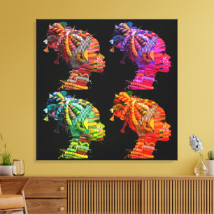 Colorful Black Women's Face in Quilted Fabrics Canvas Print