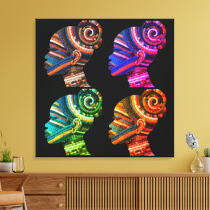 Colorful Black Women's Face in Quilted Fabrics Canvas Print