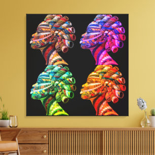 Colorful Black Women's Face in Quilted Fabrics Canvas Print