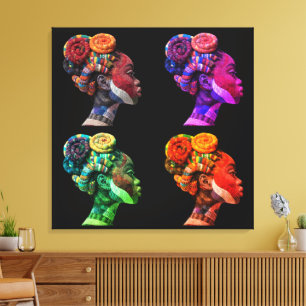 Colorful Black Women's Face in Quilted Fabrics Canvas Print