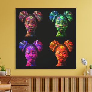 Colorful Black Women's Face in Quilted Fabrics Canvas Print