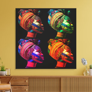 Colorful Black Women's Face in Quilted Fabrics Canvas Print