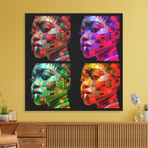 Colorful Black Women's Face in Quilted Fabrics Canvas Print