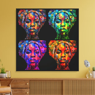 Colorful Black Women's Face in Quilted Fabrics Canvas Print