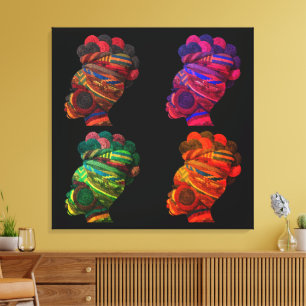 Colorful Black Women's Face in Quilted Fabrics Canvas Print