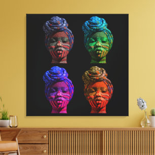 Colorful Black Women's Face in Quilted Fabrics Canvas Print