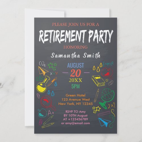 Colorful Blackboard Teachers Retirement Party Invitation