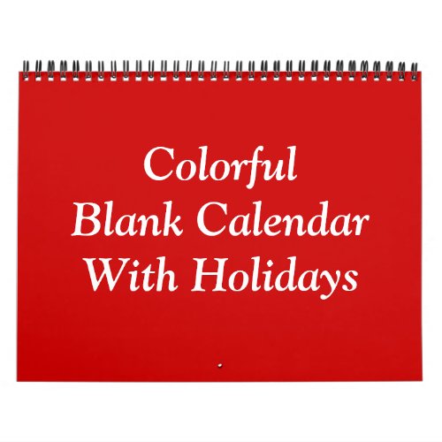 Colorful Blank Calendar With Holidays