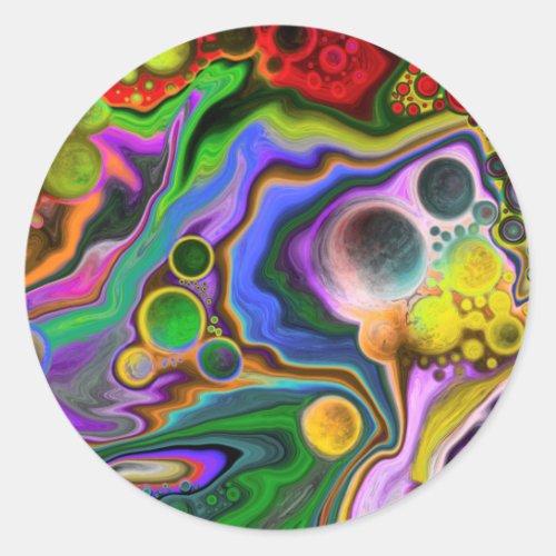Colorful Blast Fluid Art Digital Pour Painting   Classic Round Sticker
