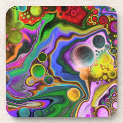 Colorful Blast Fluid Art  Pour Painting     Beverage Coaster