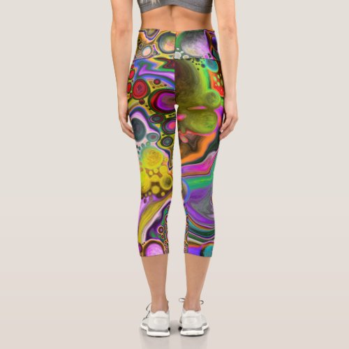 Colorful Blast Fluid Art  Pour Painting    Capri Leggings