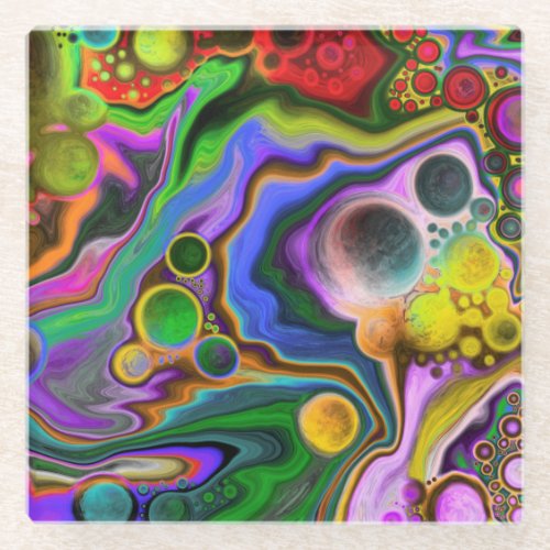 Colorful Blast Fluid Art  Pour Painting   Glass Coaster