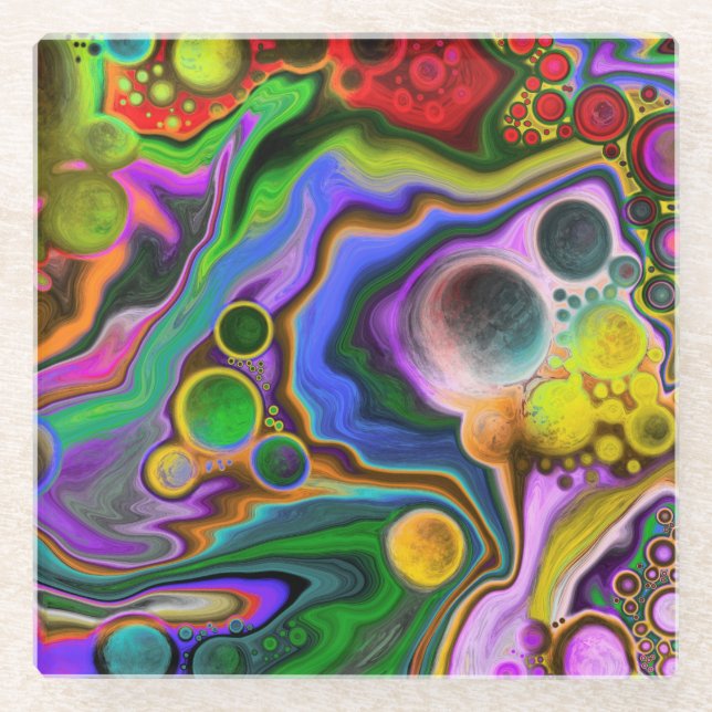 Colorful Blast Fluid Art  Pour Painting   Glass Coaster (Front)