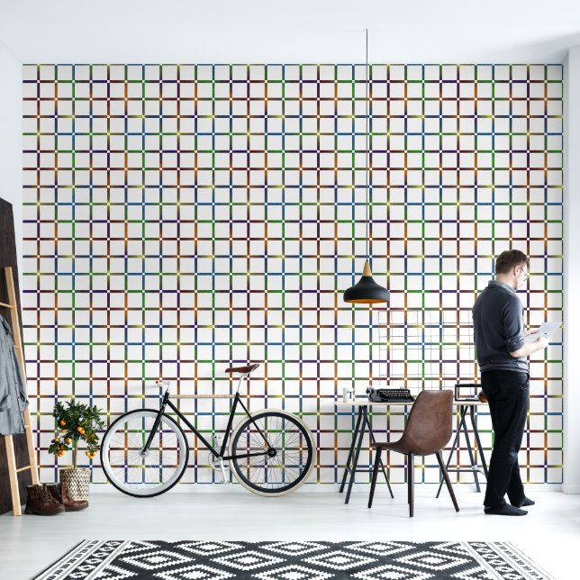 Colorful Blended Rainbow Grid with Negative Space Wallpaper (Living Room)