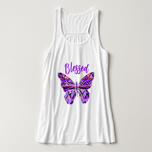 Colorful Blessed Butterfly Tank Top (Design Front)