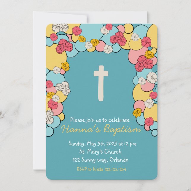 Colorful Blessing Baptism Christening Invitation (Front)