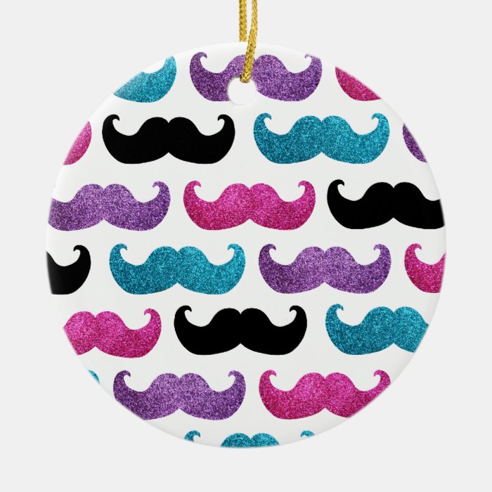 Colorful bling mustache pattern (Faux glitter) Christmas Tree Ornament