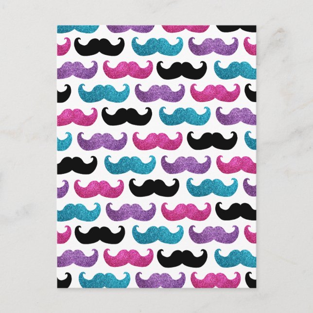 Colorful bling mustache pattern (Faux glitter) Postcard (Front)
