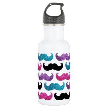 Colorful Bling Mustache Pattern (faux Glitter) Water Bottle by inspirationzstore at Zazzle
