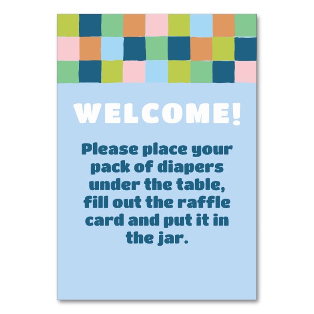 Colorful Block Baby Shower Welcome Sign Table Number (Front)