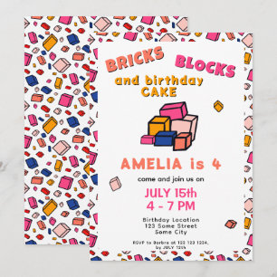 Colorful Block Brick Pattern Drawing Kids Birthday Invitation