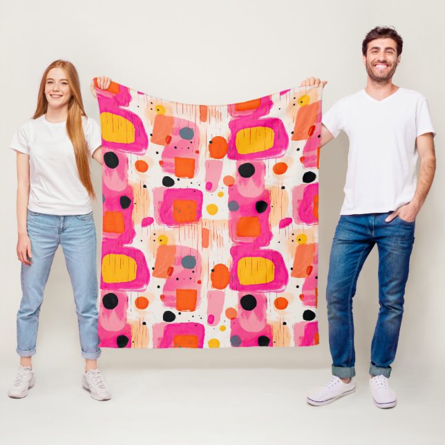 Colorful Blocks Abstract Pattern Fleece Blanket (In Situ)