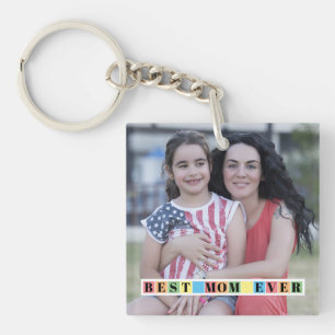Colorful blocks Best MOM Ever photo Keychain