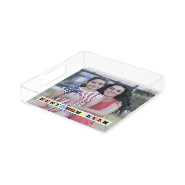 Colorful blocks Best MOM Ever photo Square Acrylic Tray (Angled)
