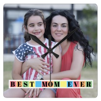 Colorful blocks Best MOM Ever photo Square Wall Clock