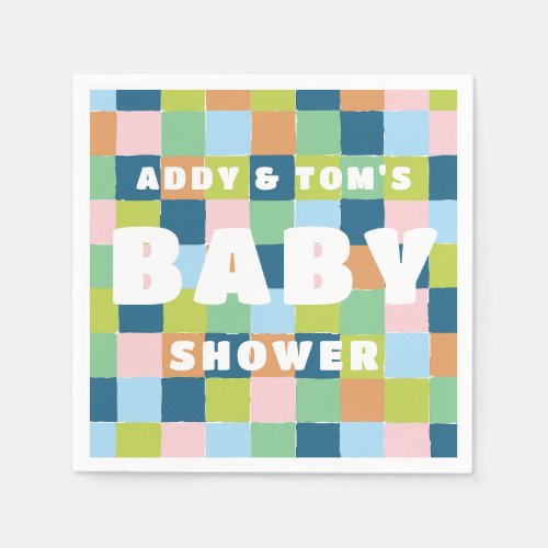 Colorful Blocks Checkerboard Baby Shower Napkins