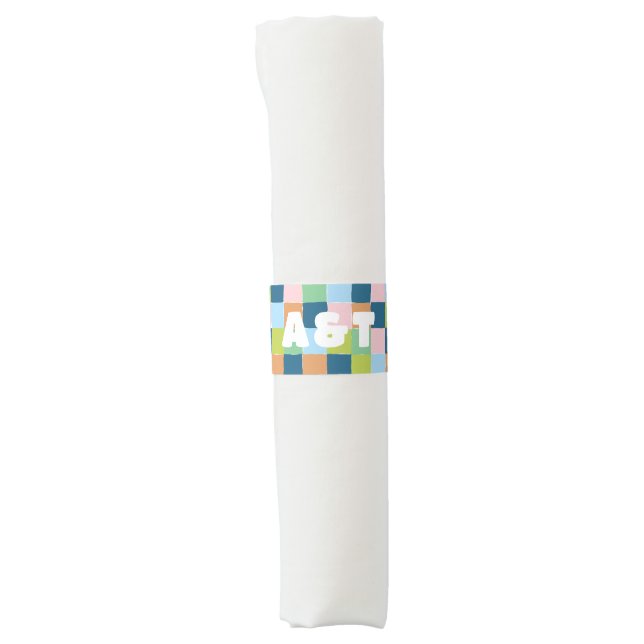 Colorful Blocks Checkerboard Monogram Napkin Bands (Front)