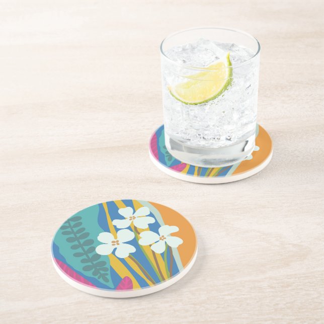 Colorful Blocks Modern Floral  Coaster (Side)